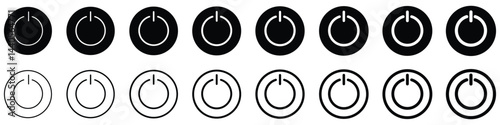 Button on off icon set. Power Turn on off switch vector symbol in a black filled and outline style. Shutdown and logout button. Vector illustration.