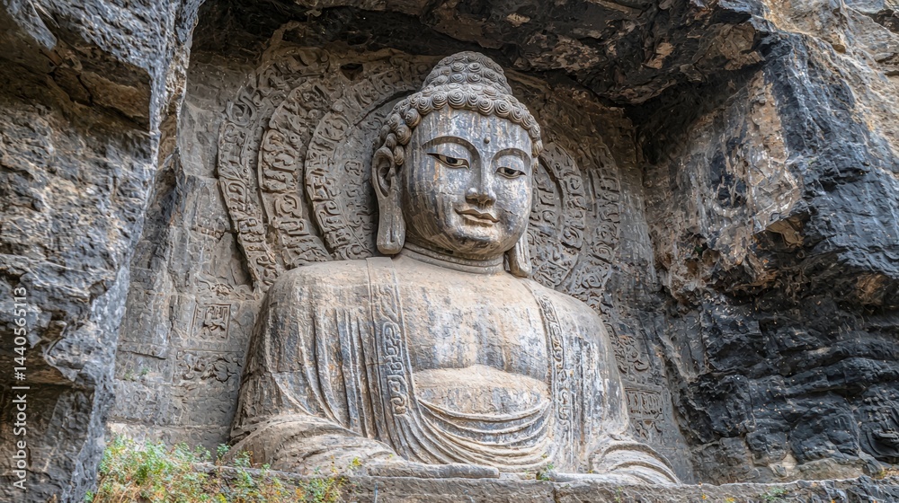 Ancient Stone Buddha Carving in Cave Temple Ancient Stone Buddha Carving in Cave Temple