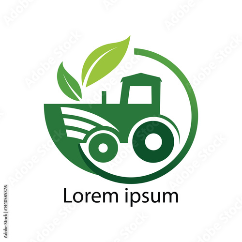 Agriculture tractor with leaf green logo icons vector illustration