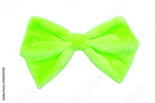 Bright green fluffy bow tie with soft texture ideal for costumes, parties, and festive occasions for whimsical fashion statements and playful outfits
