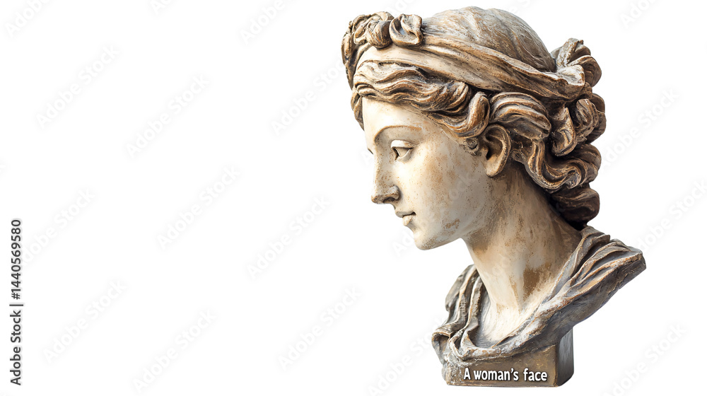 Obraz premium Exquisite Antique Bust of Young Greek Woman on White Background
