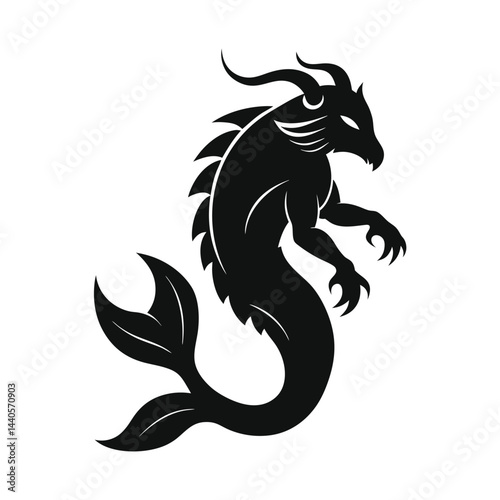 Wallpaper Mural Makara mythical sea creature silhouette vector style on white background  Torontodigital.ca