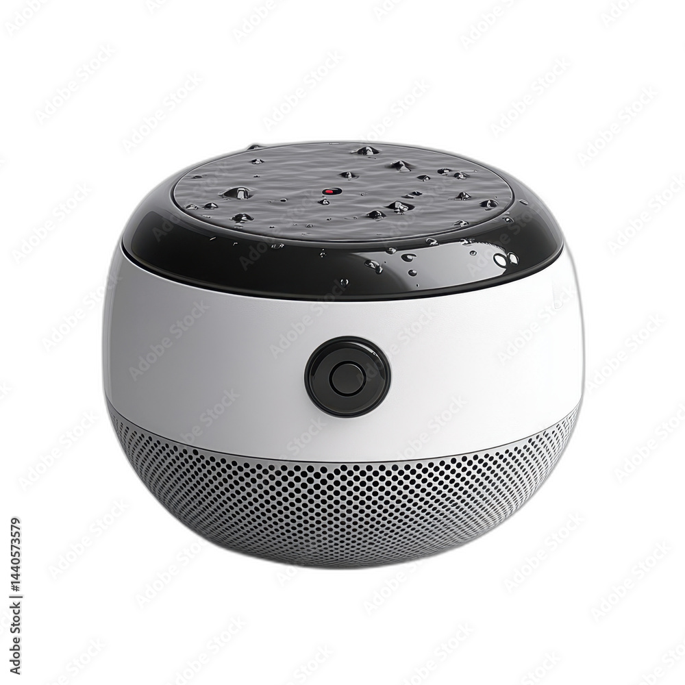 Fototapeta premium Bluetooth speaker with sleek design, volume control buttons, and LED indicator lights, isolated on transparent background.