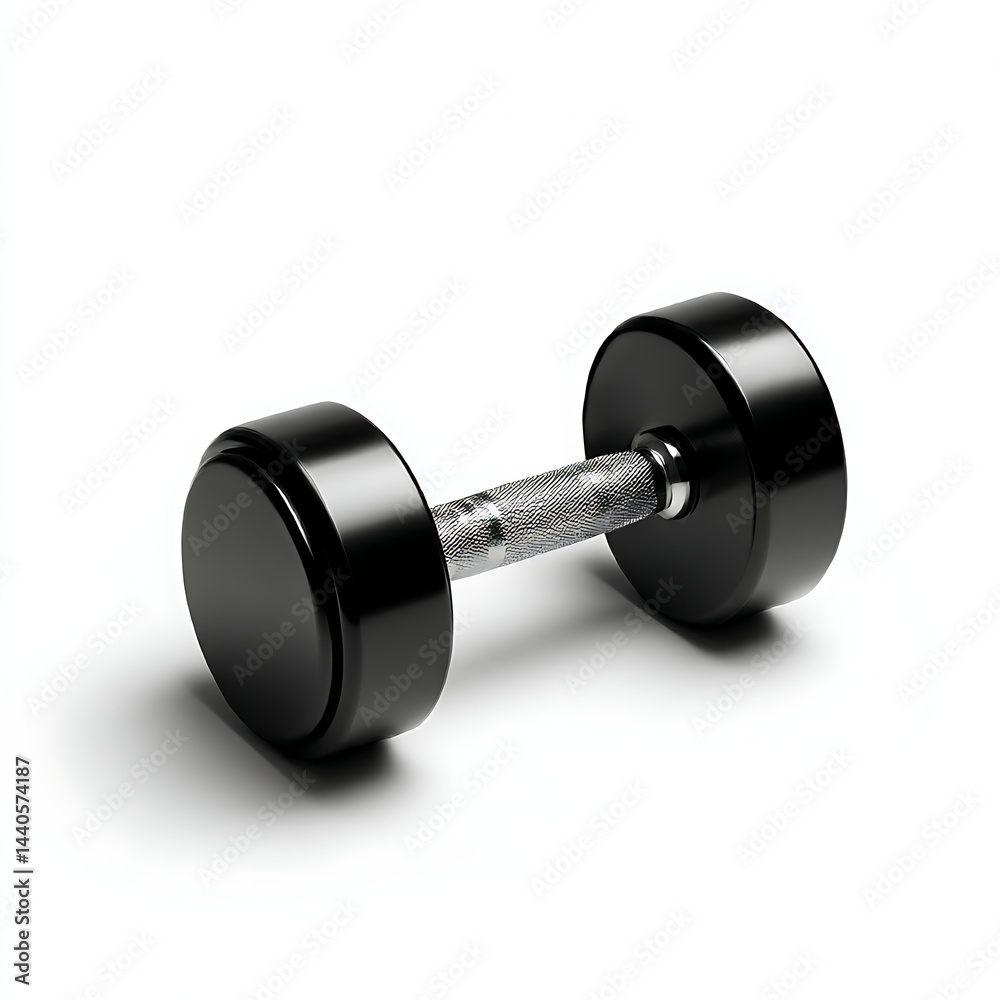 A black dumbbell isolated on a clean white background A black dumbbell isolated on a clean white background