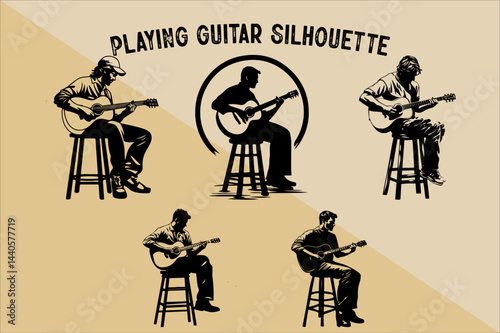 Silhouette of Person Playing Guitar. Musician Playing Guitar Silhouette.