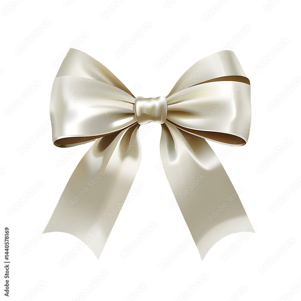 Naklejka premium Elegant cream satin ribbon bow. Perfect for gift wrapping, cards, or decorations.
