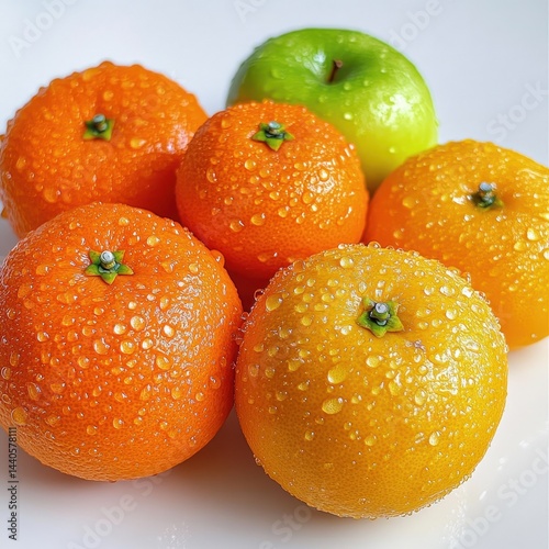 Fresh citrus and apple fruits close-up