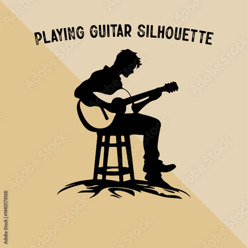 Silhouette of Person Playing Guitar. Musician Playing Guitar Silhouette.