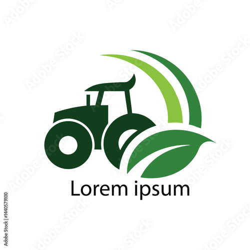Agriculture tractor with leaf green logo desion on white background