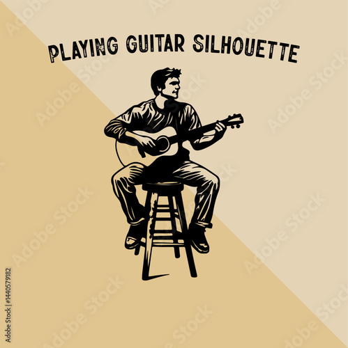 Silhouette of Person Playing Guitar. Musician Playing Guitar Silhouette.