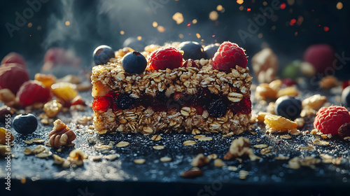 Close Up Photo of a Granola Bar with Berries