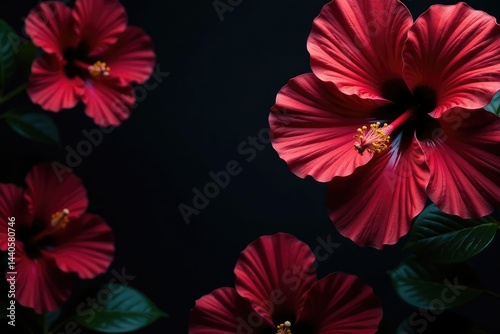 Bold hibiscus flower silhouettes, dark background, stylized pattern , silhouette, flower, floral