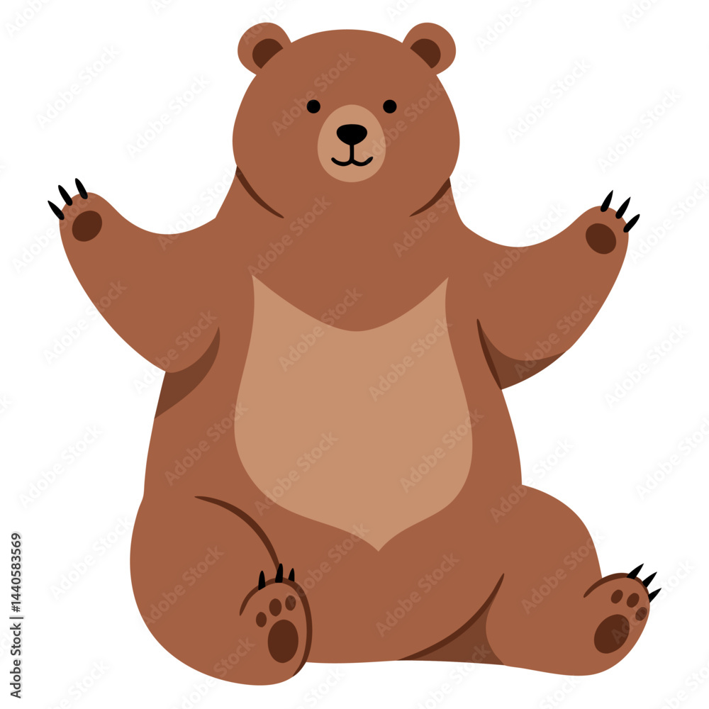 Obraz premium Cute Cartoon Bear with Outstretched Arms and Visible Claws in Playful Pose