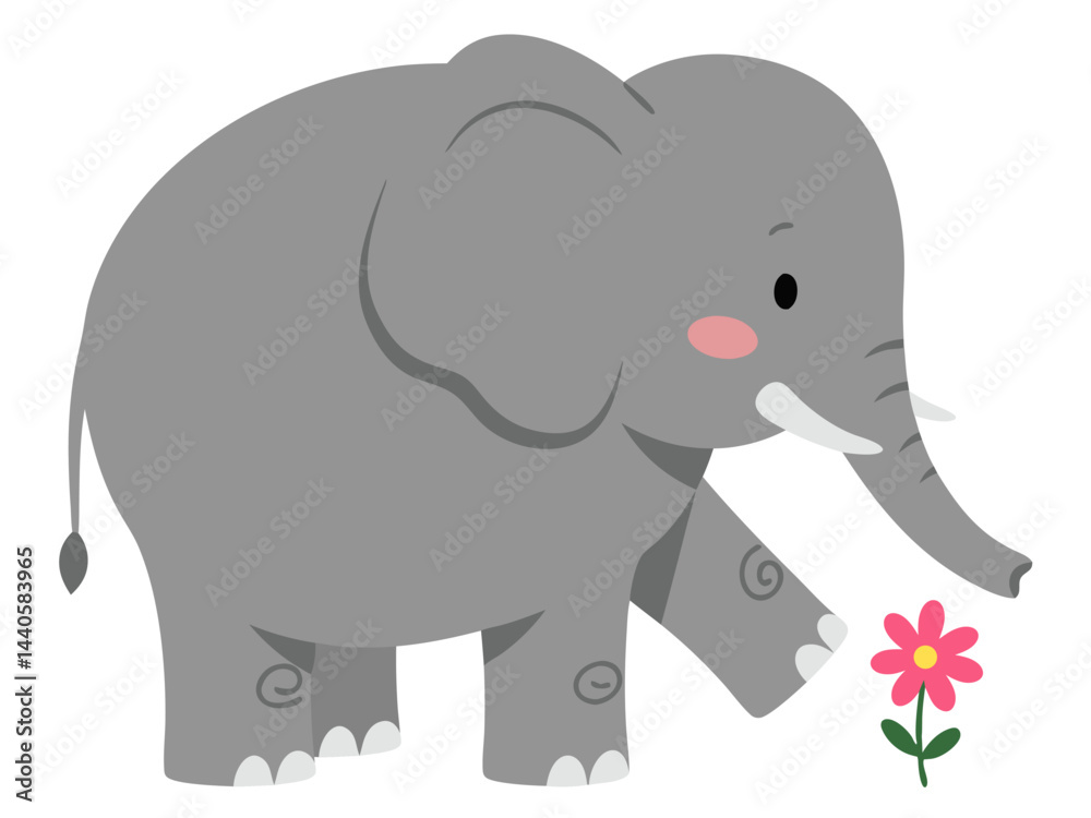 Fototapeta premium Playful Elephant Holding a Colorful Flower in a Whimsical Illustration