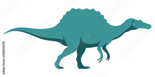 Cartoon Illustration of a Spinosaurus Walking in a Simple Style with Bold Colors
