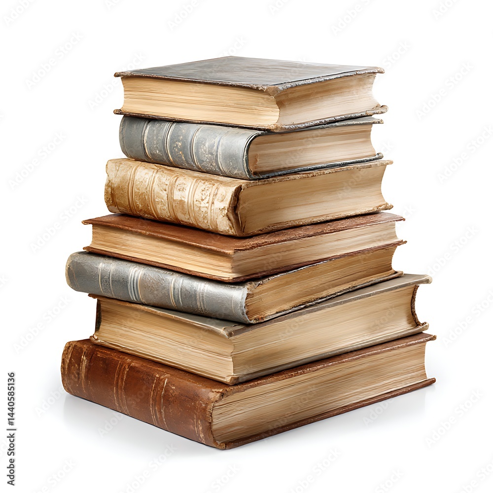Fototapeta premium A stack of several old, vintage books isolated on a clean white background