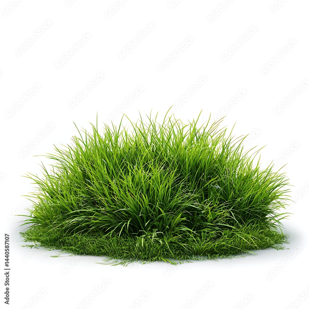 Fototapeta premium A vibrant green grass clump, perfectly isolated on a clean white background