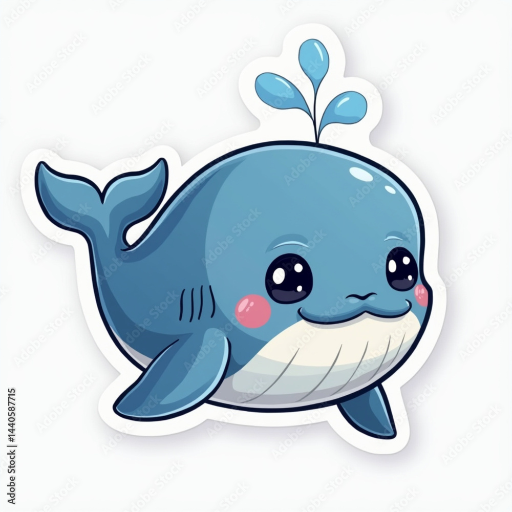 Cute cartoon whale with a smile playing in water Cute cartoon whale with a smile playing in water