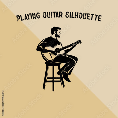 Silhouette of Person Playing Guitar. Musician Playing Guitar Silhouette.