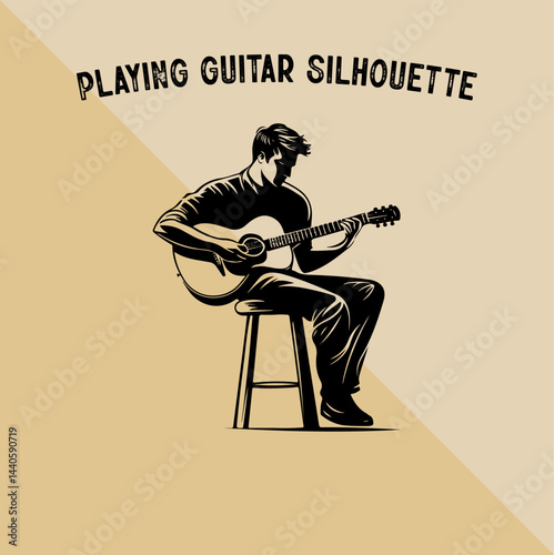Silhouette of Person Playing Guitar. Musician Playing Guitar Silhouette.
