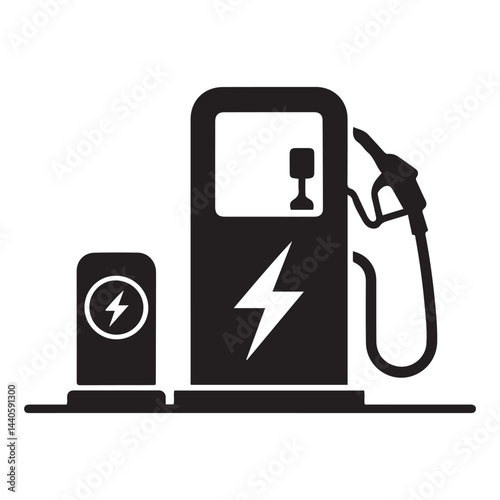 gas pump Vector Black silhouettes, Gas pump and electric charge station icon. with white background