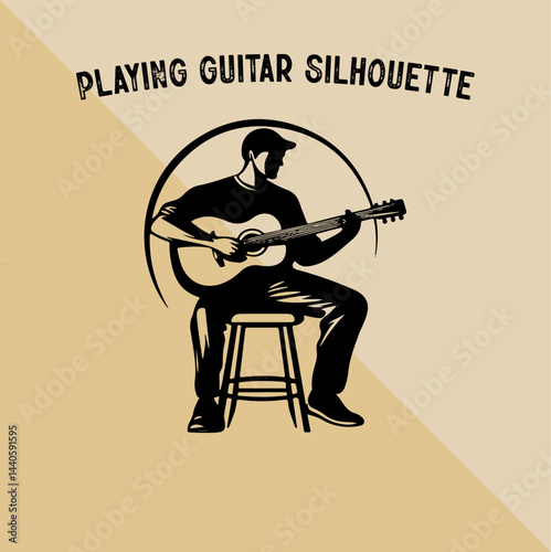 Silhouette of Person Playing Guitar. Musician Playing Guitar Silhouette.