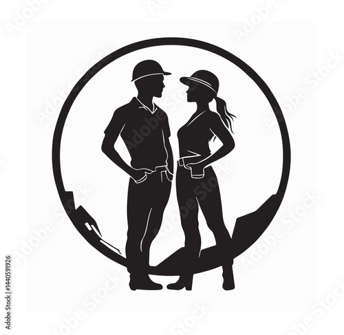 Happy Labor Day Logo Vector. Man And Woman Construction Workers Silhouette vector.