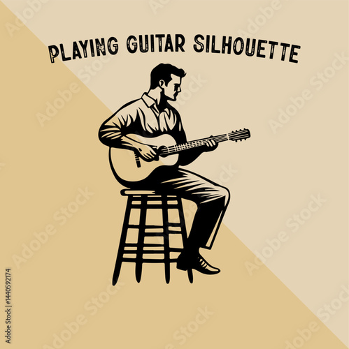 Silhouette of Person Playing Guitar. Musician Playing Guitar Silhouette.