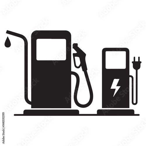 gas pump Vector Black silhouettes, Gas pump and electric charge station icon. with white background