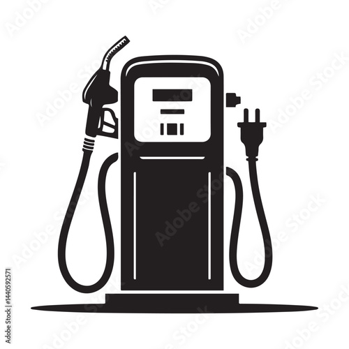 gas pump Vector Black silhouettes, Gas pump and electric charge station icon. with white background