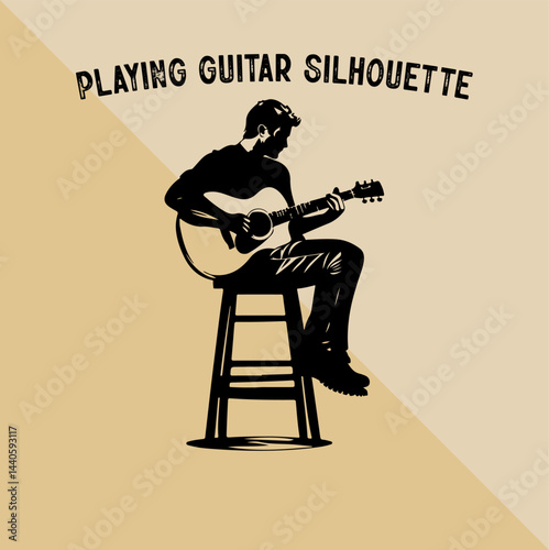 Silhouette of Person Playing Guitar. Musician Playing Guitar Silhouette.