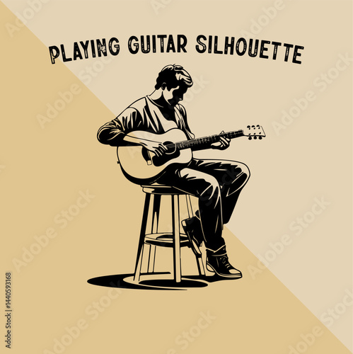 Silhouette of Person Playing Guitar. Musician Playing Guitar Silhouette.