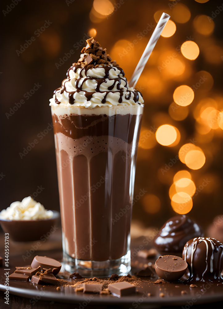 Delicious Chocolate Milkshake Topped with Whipped Cream Delicious Chocolate Milkshake Topped with Whipped Cream