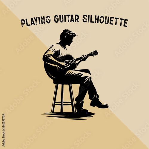 Silhouette of Person Playing Guitar. Musician Playing Guitar Silhouette.