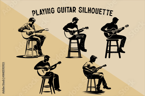 Silhouette of Person Playing Guitar. Musician Playing Guitar Silhouette.