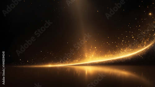 Golden Light Sparkles on Dark Background, Elegant Glowing Abstract Reflection Effect ai