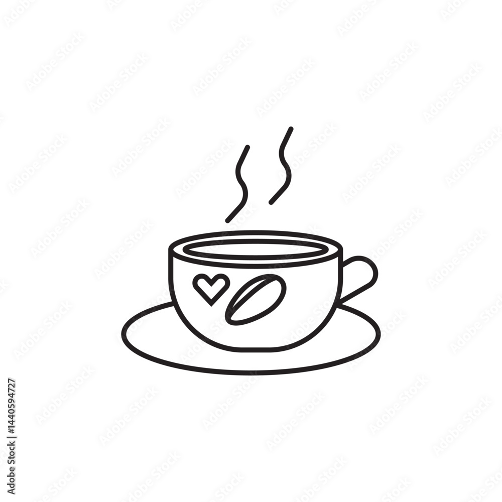 Coffee cup with coffee beans. Time for cofee break. Linear design for cafe, coffeehouse, cafeteria. Espresso cup banner. Hot drink sign for paper menu in restaurant. Vector illustration. Coffee cup with coffee beans. Time for cofee break. Linear design for cafe, coffeehouse, cafeteria. Espresso cup banner. Hot drink sign for paper menu in restaurant. Vector illustration.