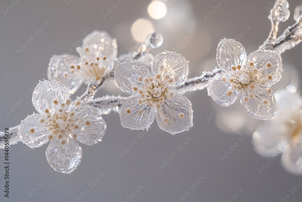 Fototapeta premium Delicate frosted blossoms on a branch