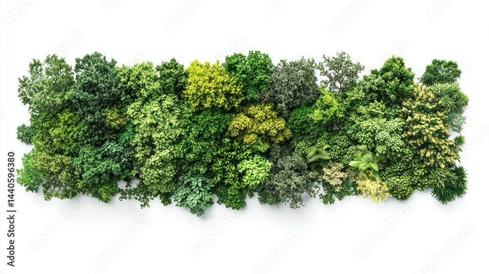 Obraz premium Set of diverse forests with different shades of green and tree types on white background.