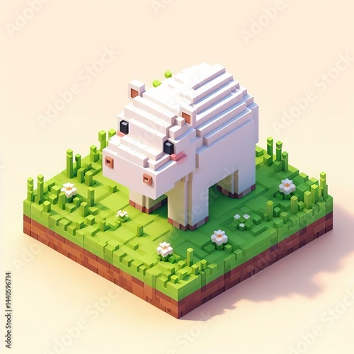 Isometric hippo animal cute digital illustration voxel art 3d style graphic