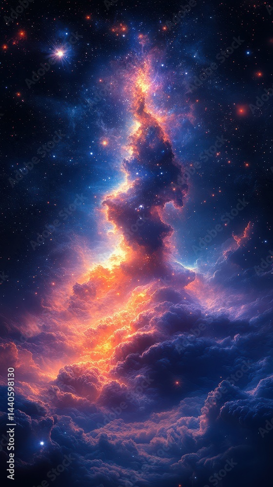 Fototapeta premium Stunning cosmic landscape showcasing vibrant colors and celestial clouds in a vast night sky filled with stars