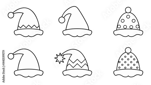 set of christmas hats line art vector