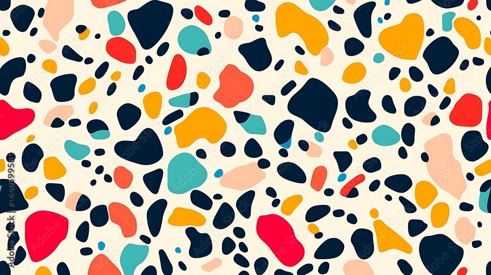 Fototapeta premium Colorful, abstract, irregular shapes create a cheerful pattern.