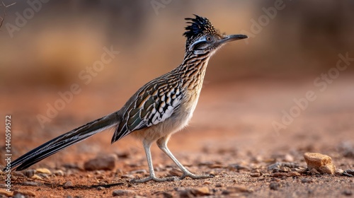 Greater Roadrunner Profile, Southwestern Desert Habitat, Vibrant Sunset Hues