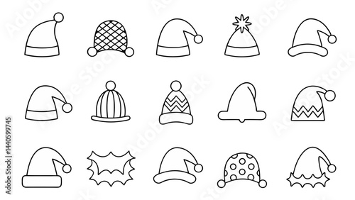 set of christmas hats line art vector