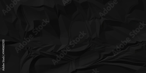 Crumple black obsolete billboard rumple. wrinkle ripped creased black crumple aged closeup craft document grunge recycling paper background.	
