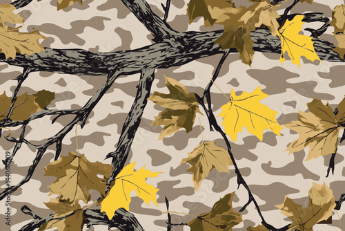 Vector camouflage pattern. Digital camo. Real tree pattern. Seamless design. Abstract camouflage pattern for hunting and military textiles. Hunting camouflage texture. woodland