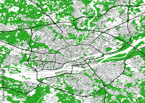 Plan ville Nantes et métrople route axes principaux espaces vert et parcs