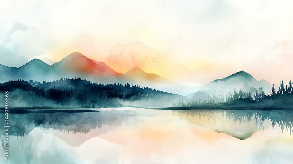 A mountain range with a lake in the foreground