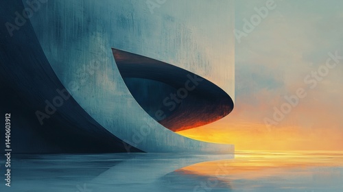 Obraz na płótnie a painting of a large structure with a sunset in the background w salonie